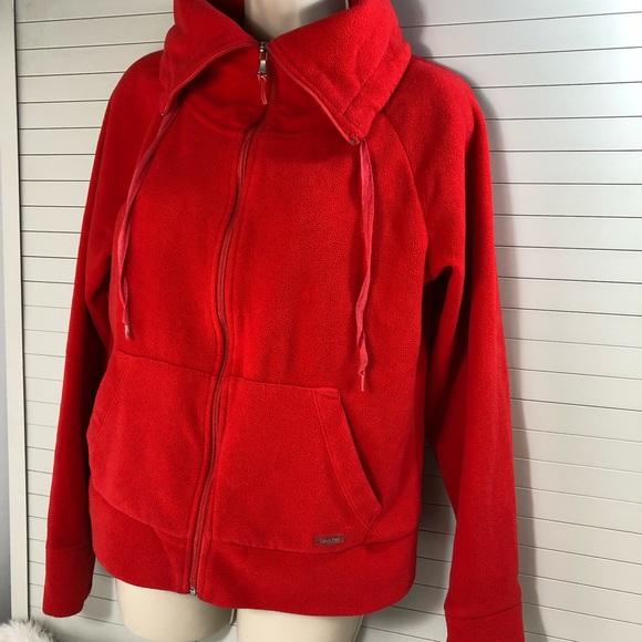 Calvin Klein Women Red Performance Full Zip Fleece Jacket L - Picture 2 of 6